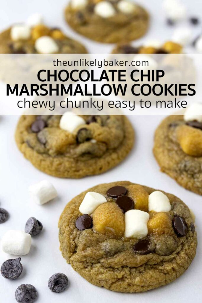 Pin for Chewy Chocolate Chip cookies with Marshmallows.