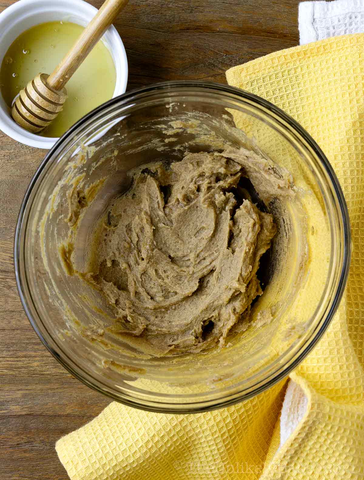 Honey butter sugar mixture in a bowl.