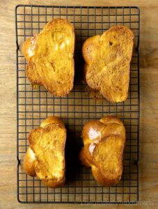 Toast cooling on wire rack.