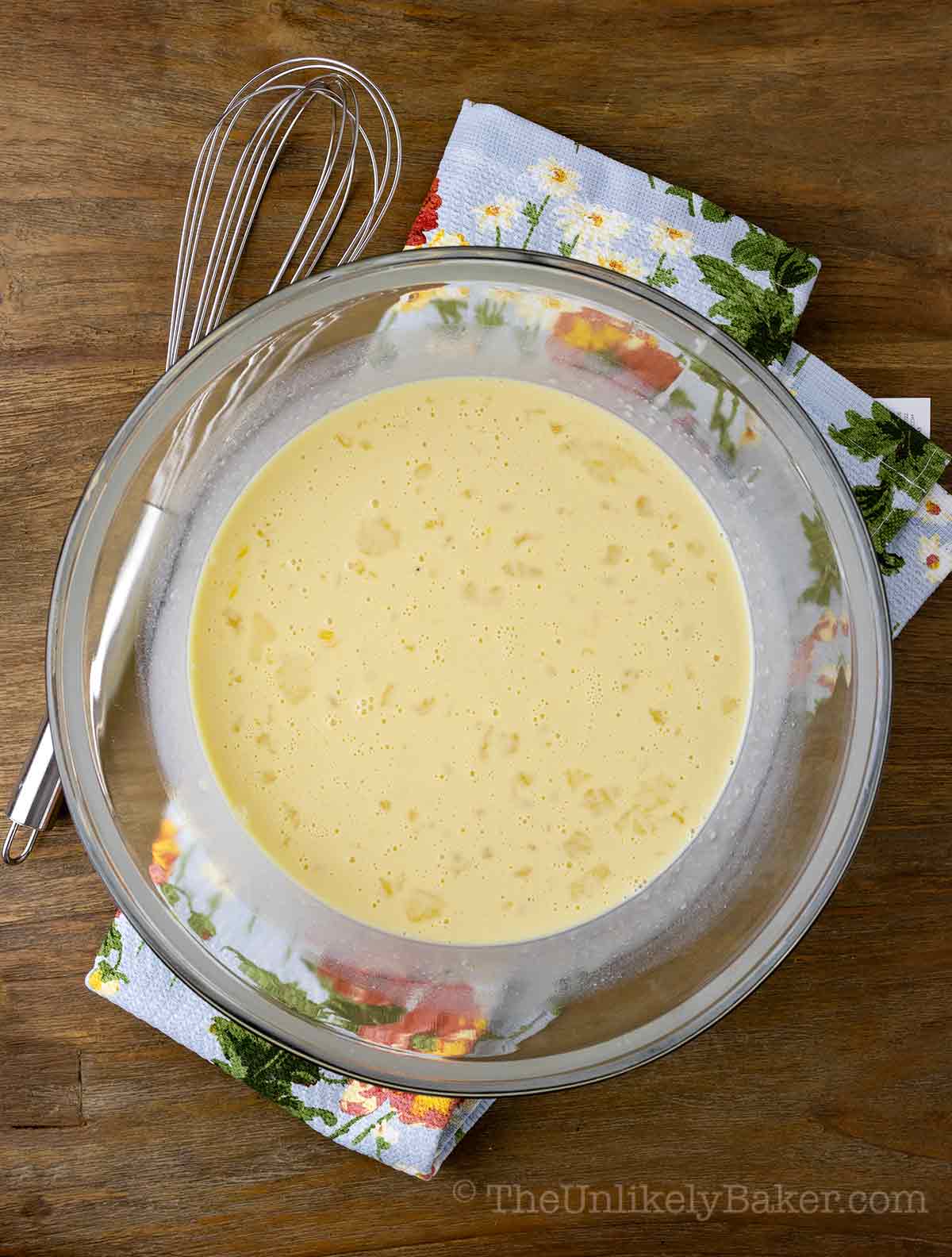 Custard mixture in a bowl.