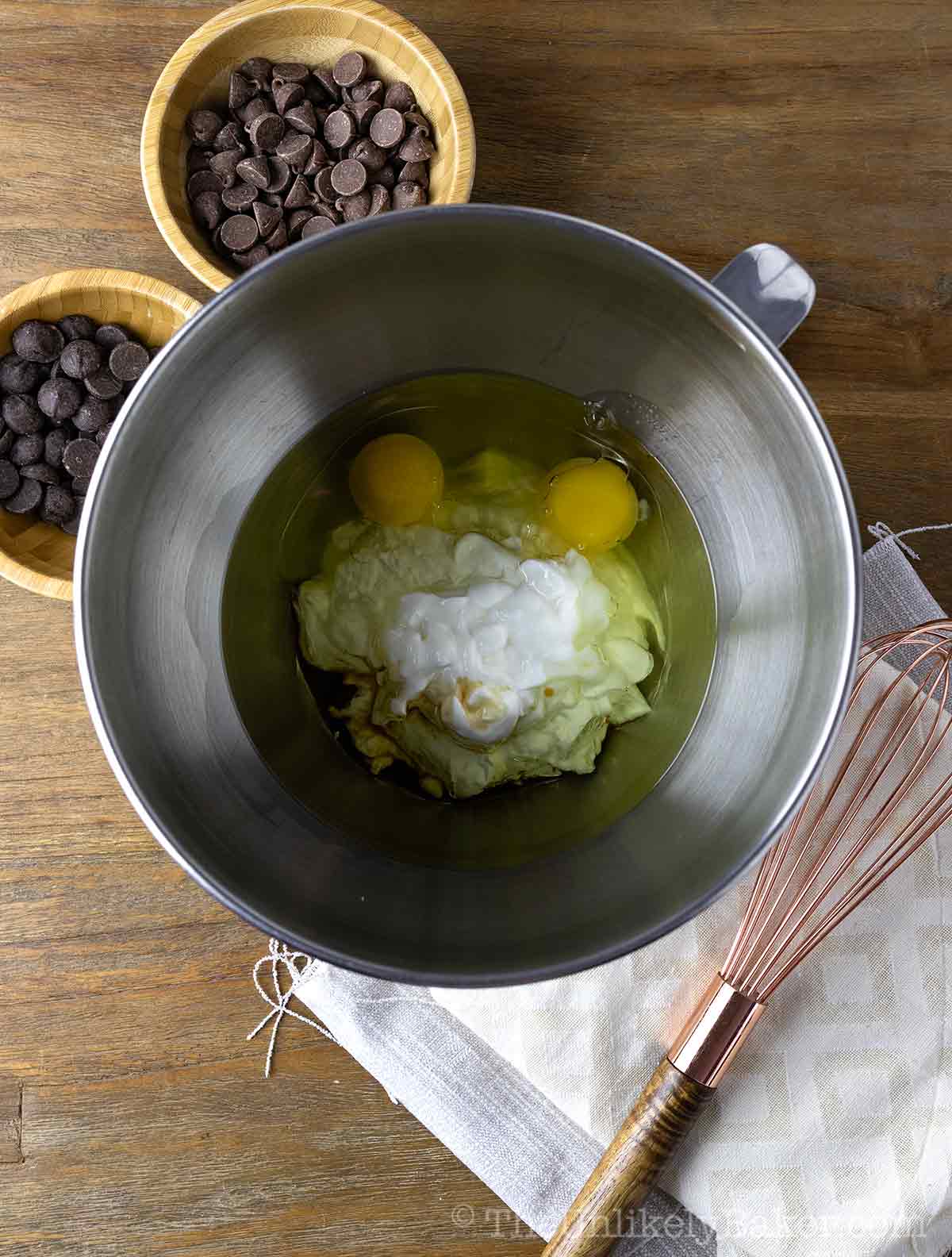 Wet ingredients in a bowl.