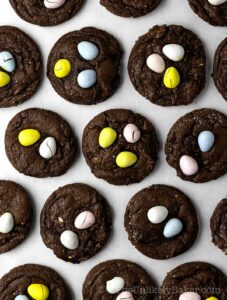 Freshly baked mini egg chocolate cookies.