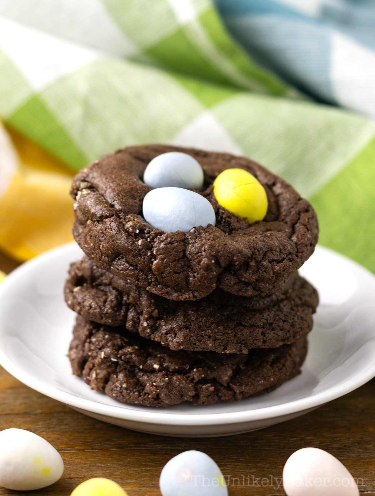 A stack of Easter chocolate mini egg cookies.