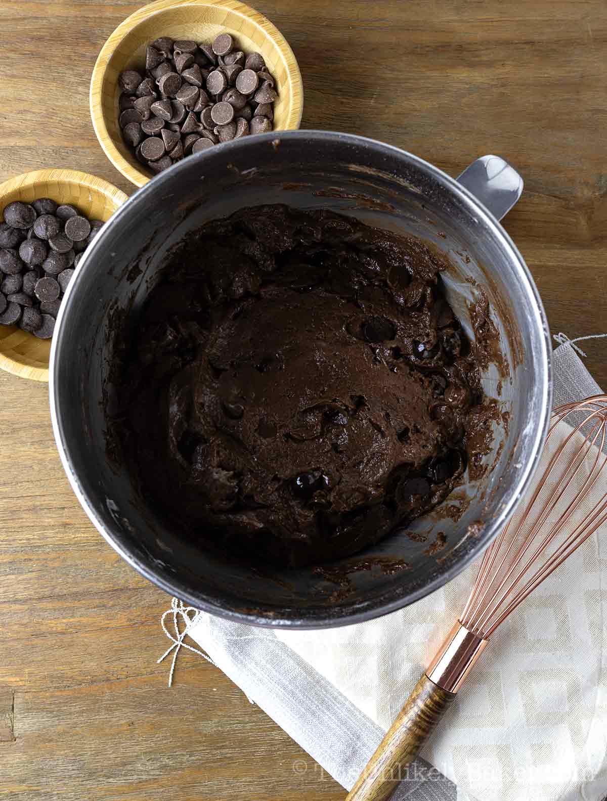 Muffin batter in a bowl.