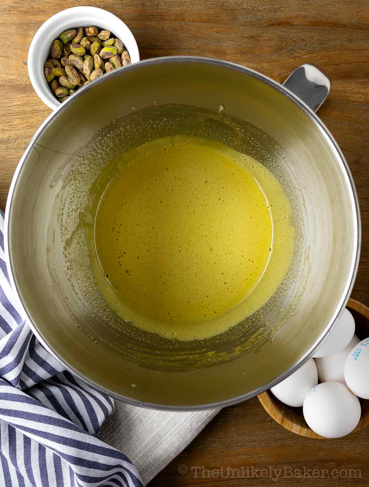 Egg yolk mixture cooked over simmering water.