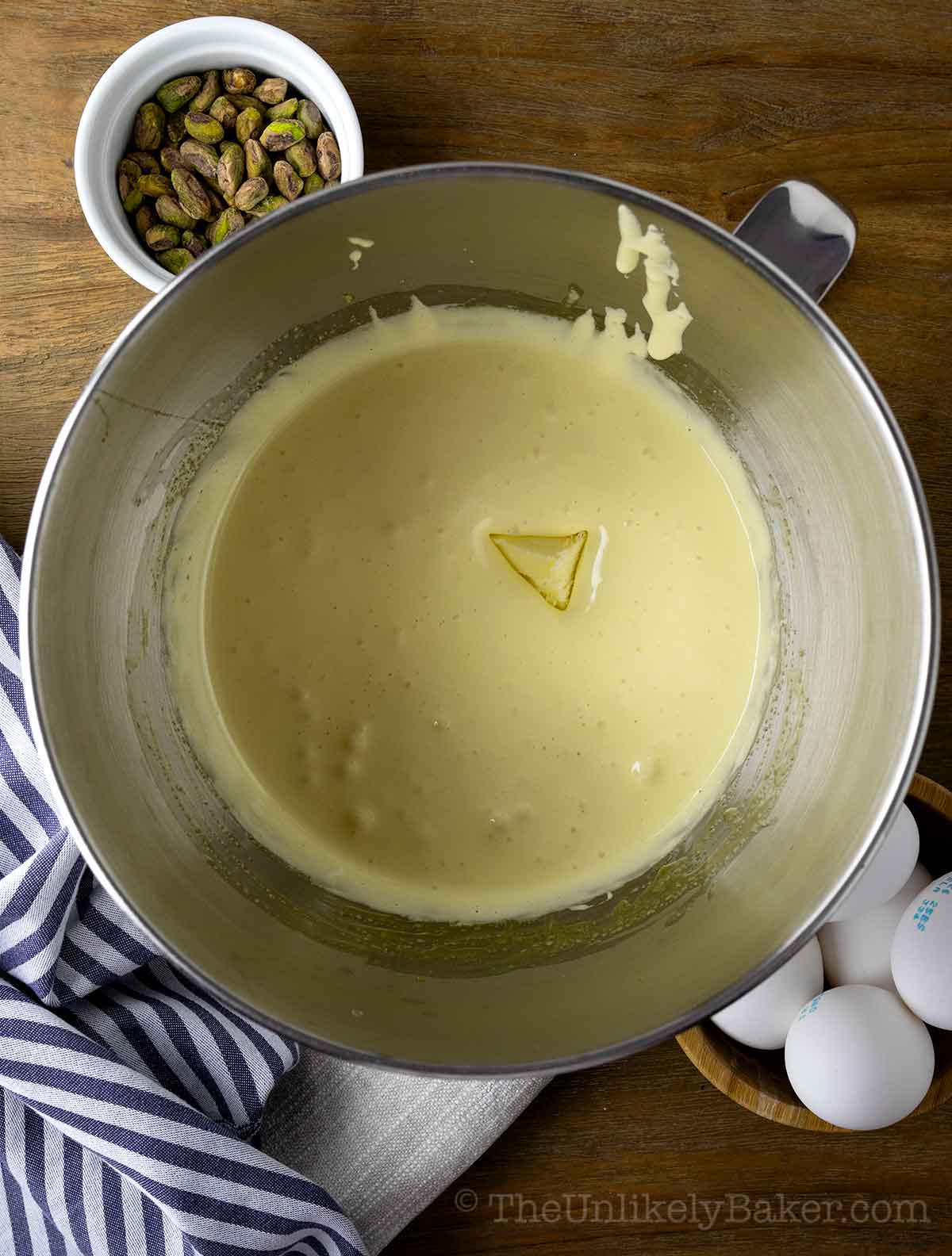 Butter added to cooked egg yolks.