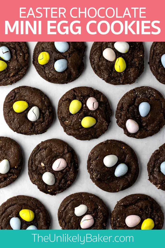 Pin for Easter Chocolate Mini Egg Cookie Recipe.