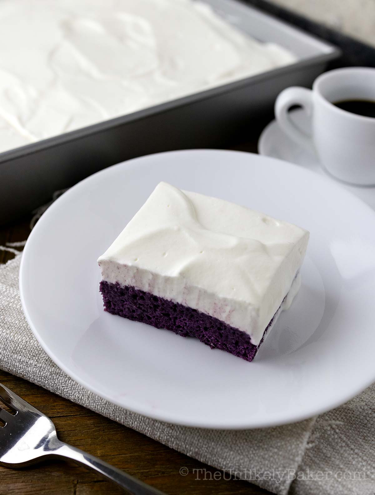 Slice of ube tres leches.