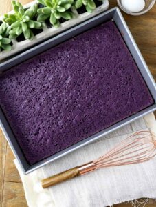 Freshly baked ube sponge cake.