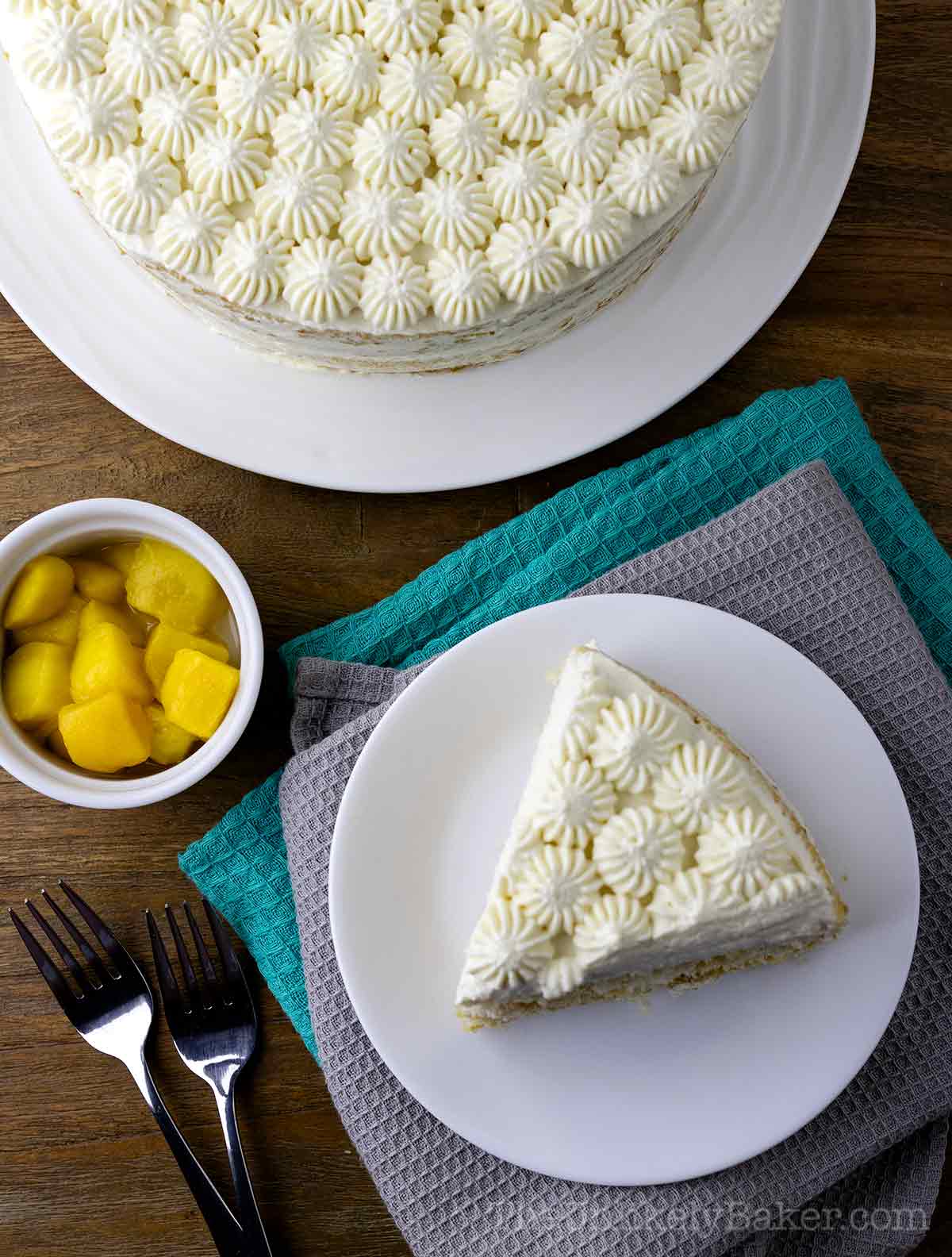 Overhead shot of mango chiffon cake Filipino-style.