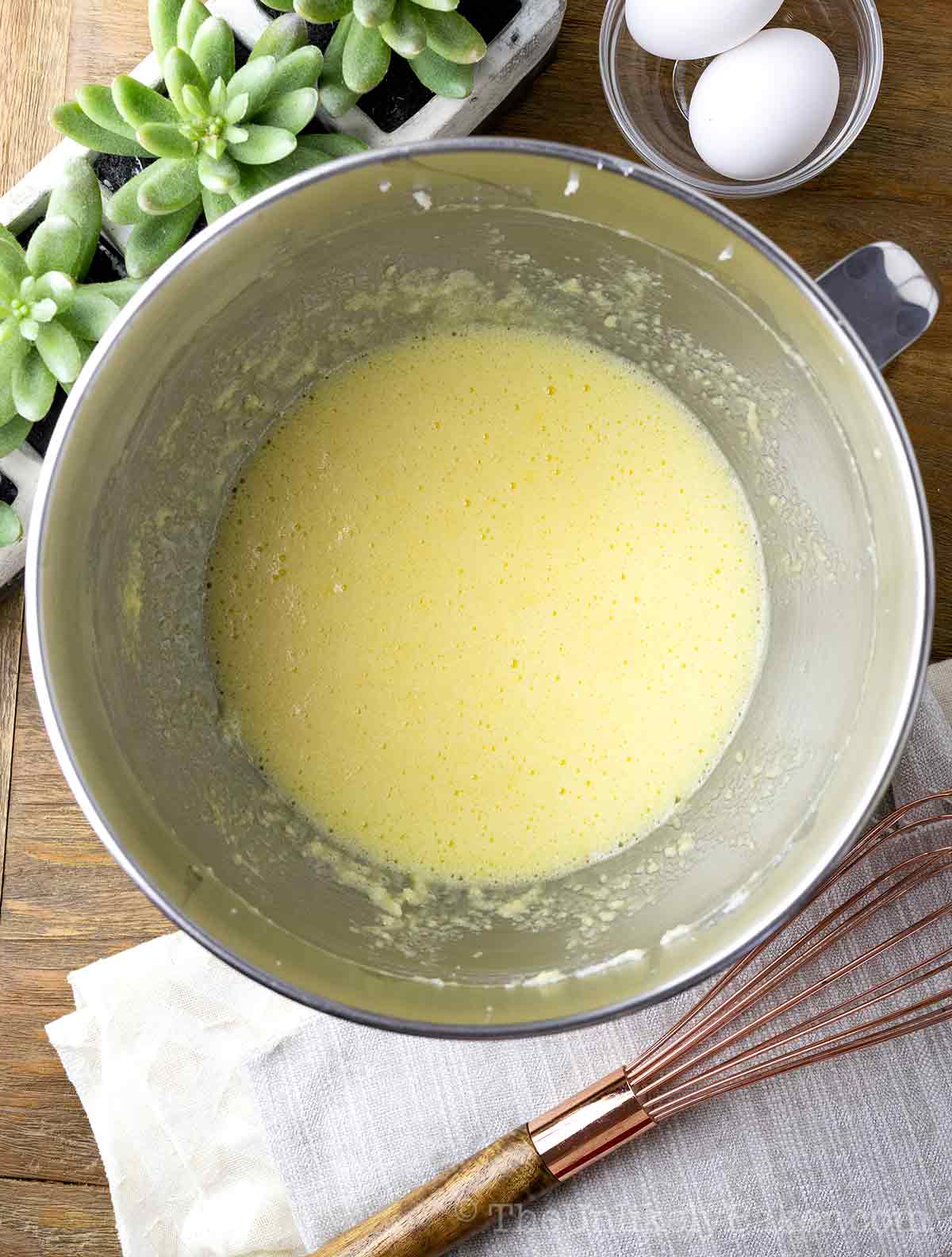 Wet ingredients in a bowl.