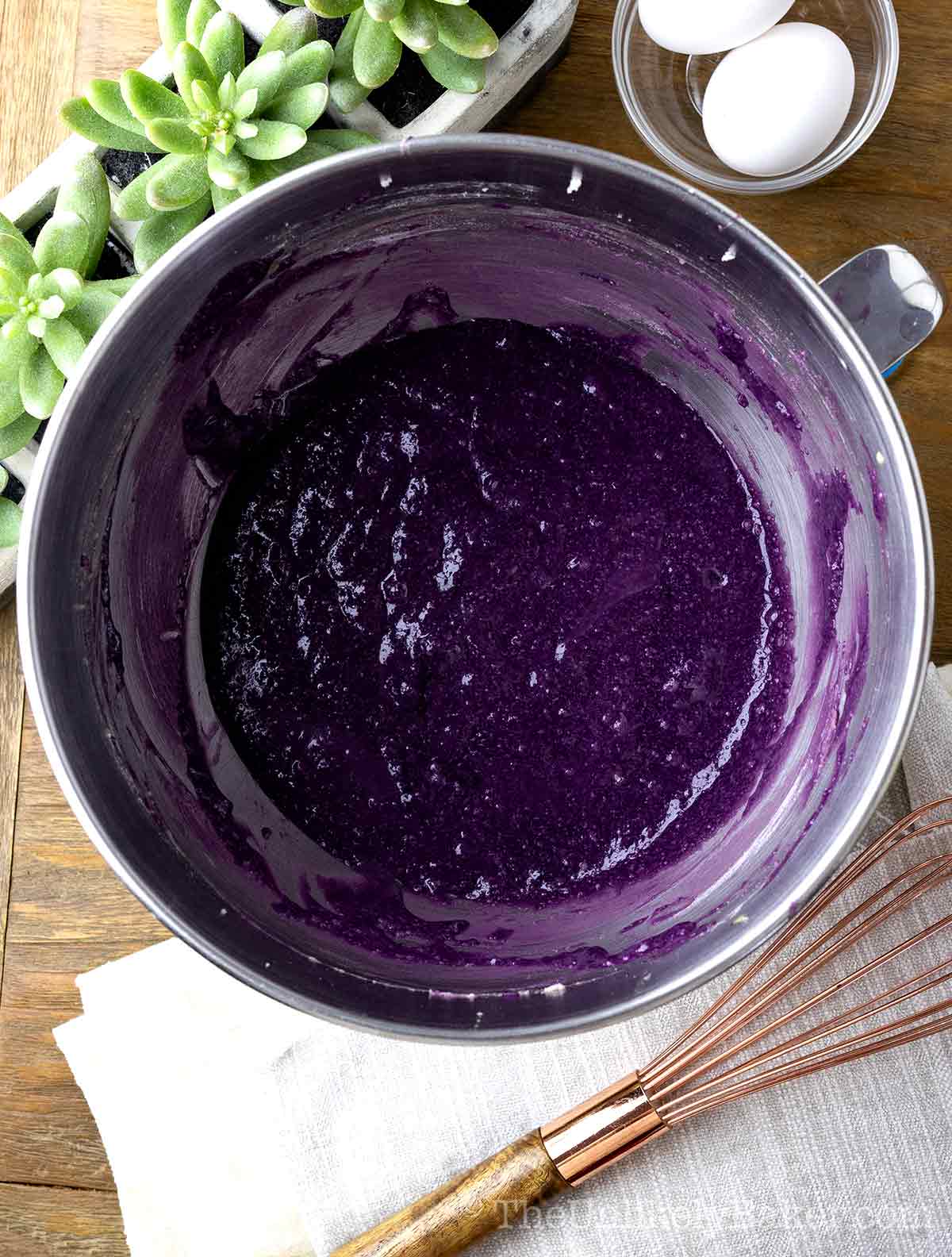 Ube sponge cake batter.