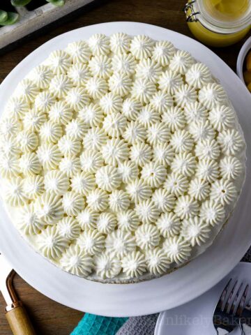 Overhead shot of mango chiffon cake.