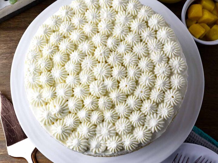 Overhead shot of mango chiffon cake.