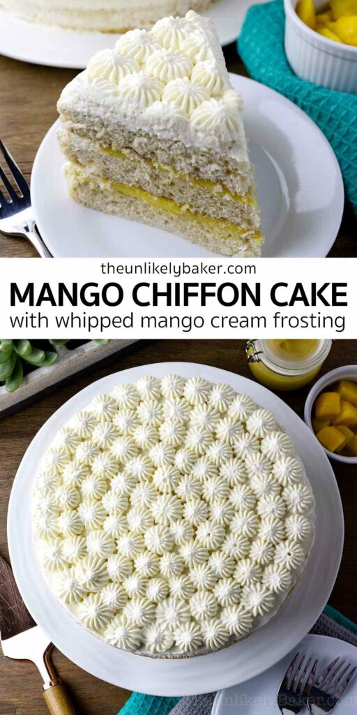 Pin for Mango Chiffon Cake with Mango Whipped Cream Frosting.