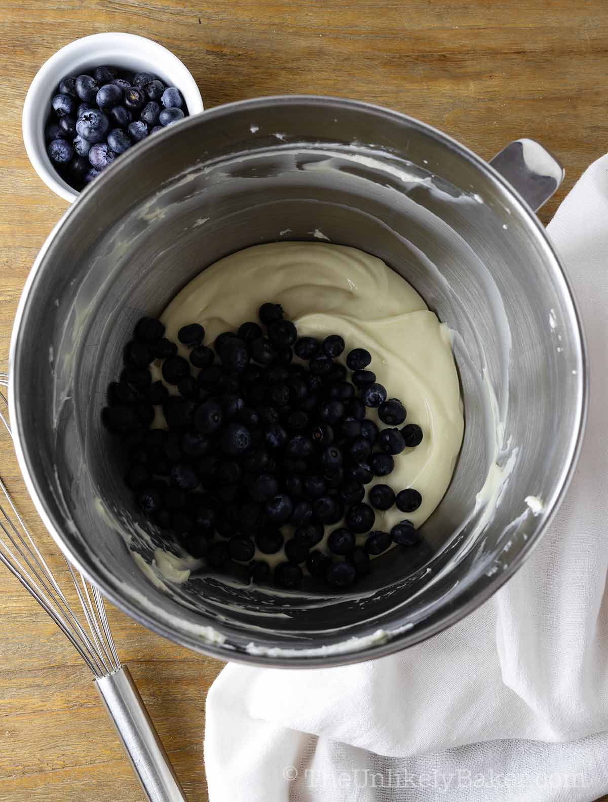 Fresh blueberries added to cream cheese mixture.
