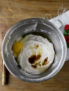 Eggs and vanilla extract added to mixture.