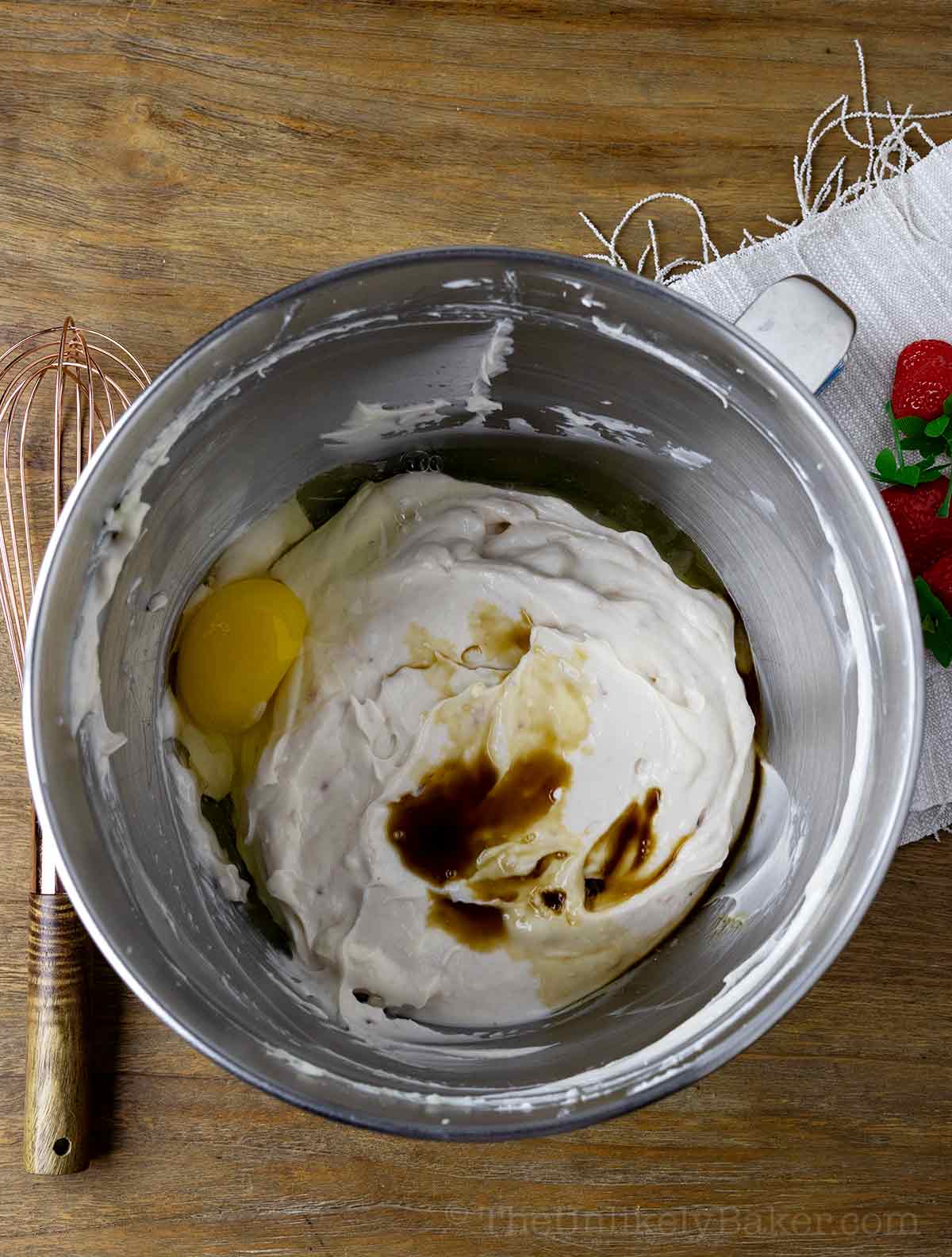 Eggs and vanilla extract added to mixture.