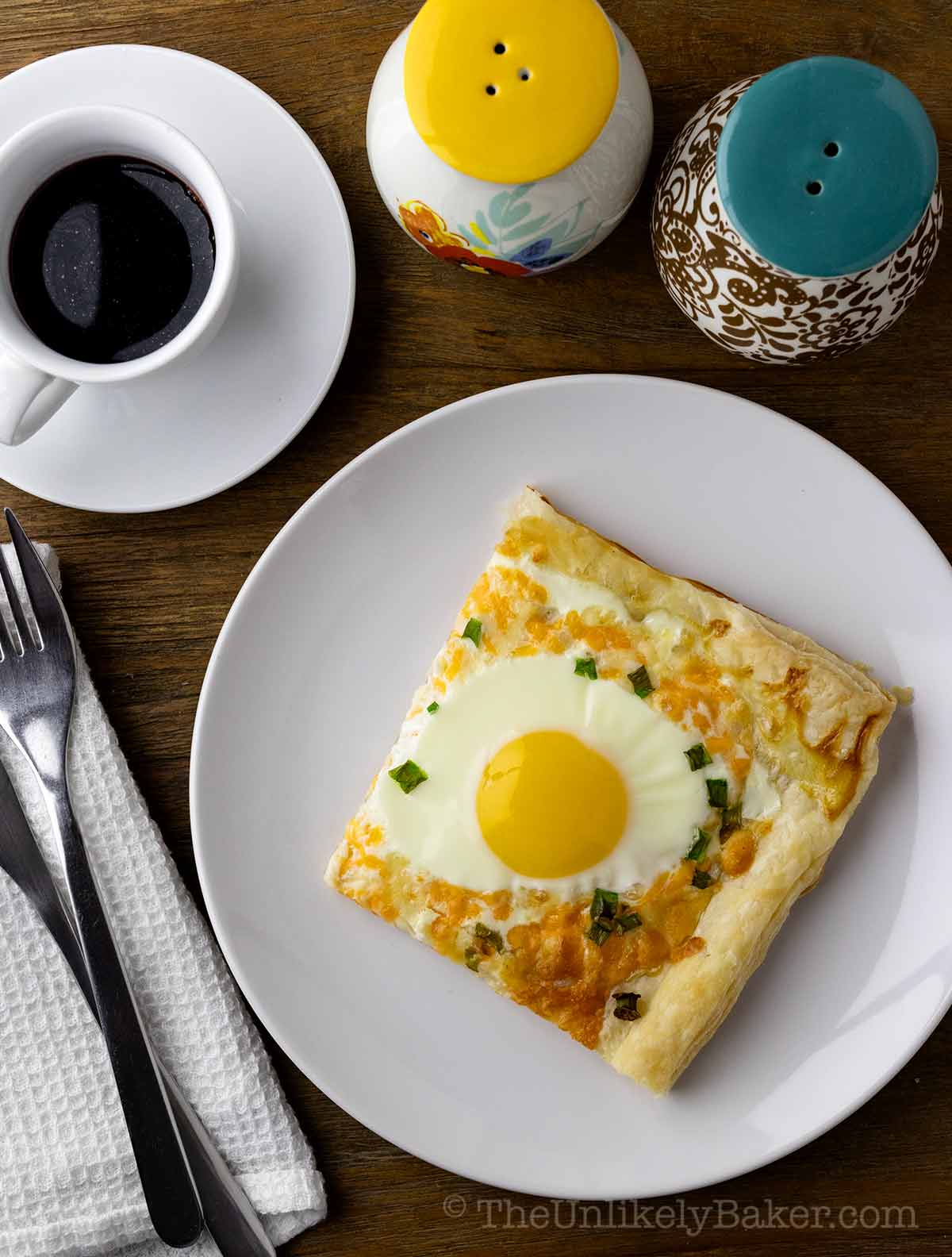 Puff pastry egg bake on a plate.