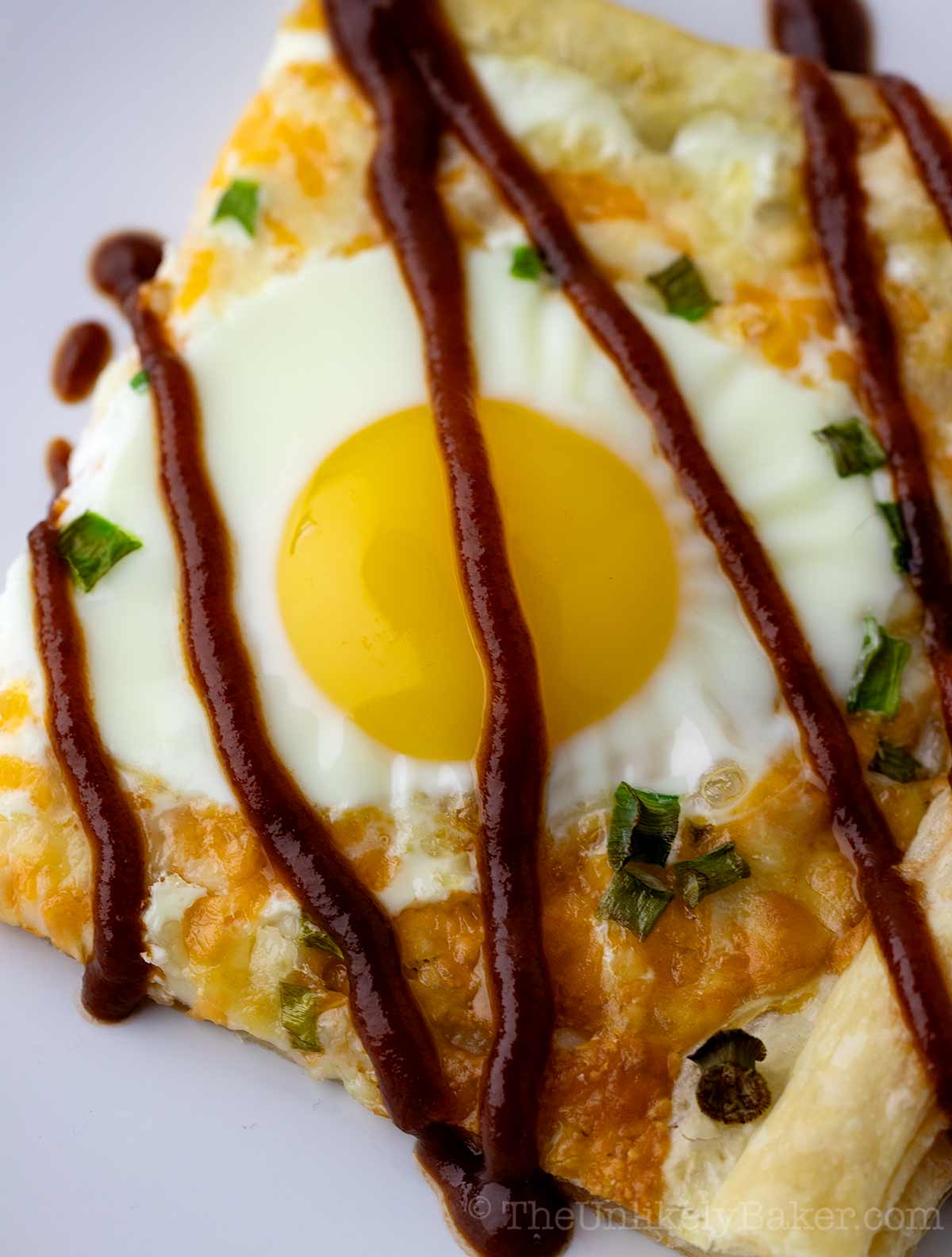 Close up shot of puff pastry baked eggs.
