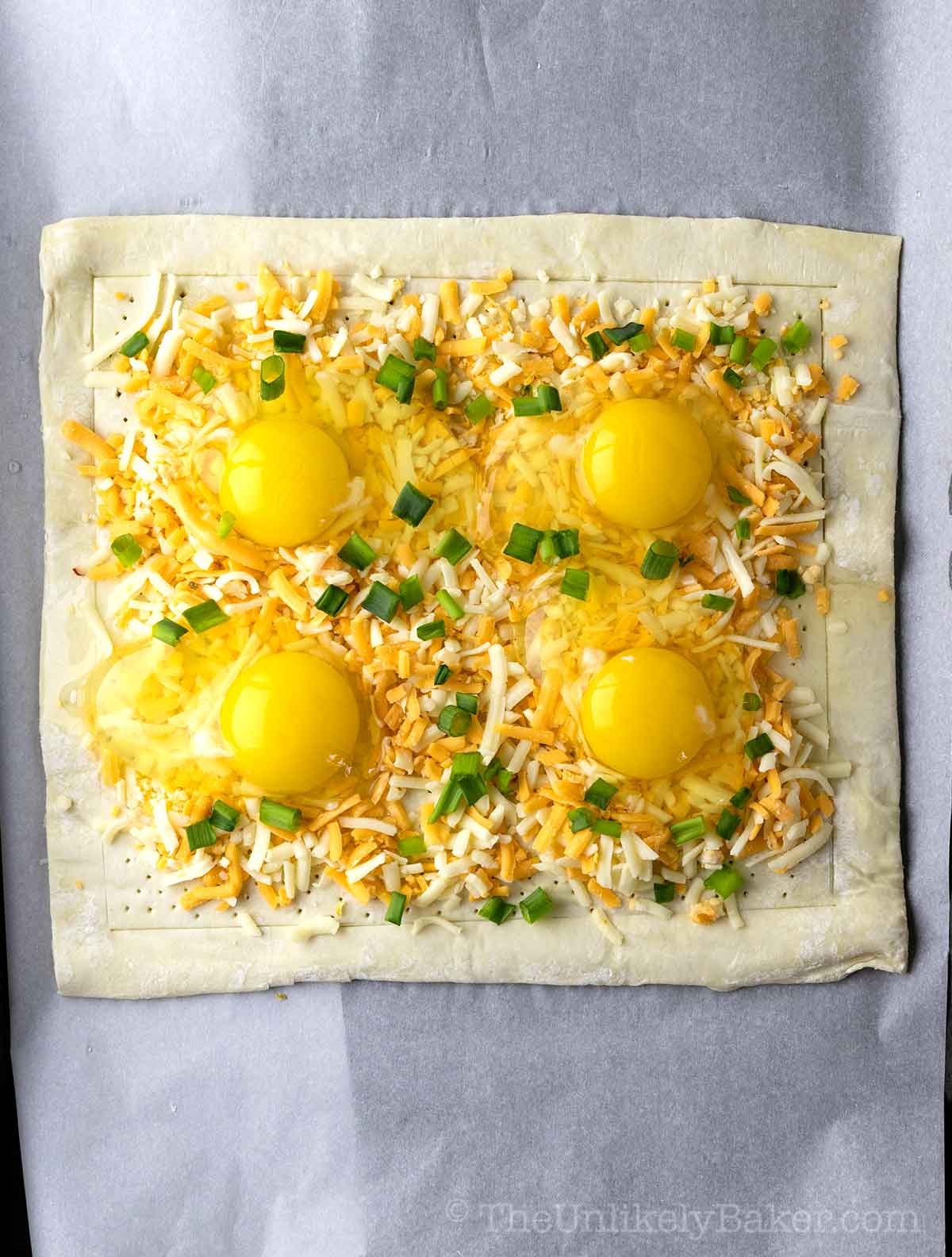 Green onions added to pastry.