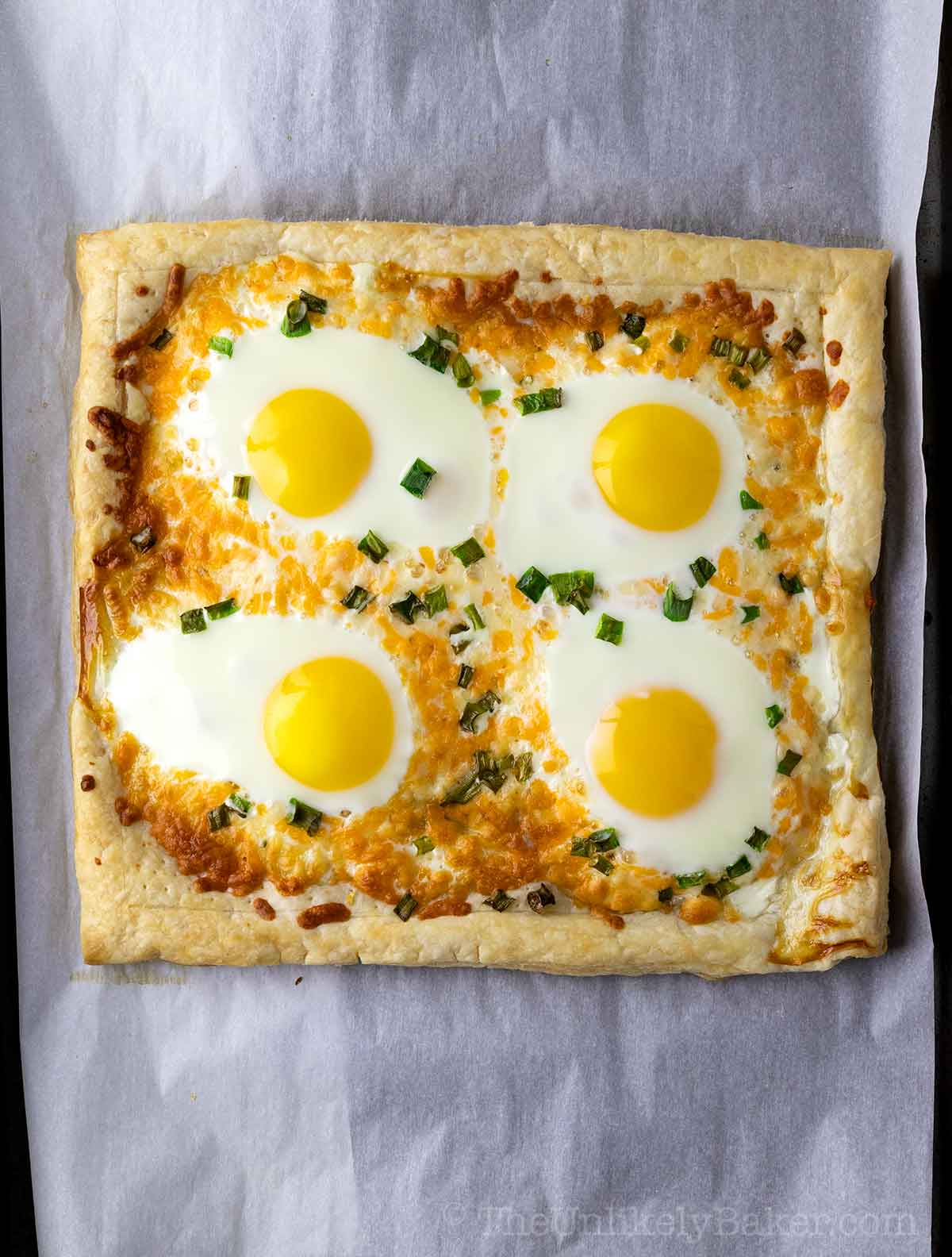 Freshly baked puff pastry with eggs.