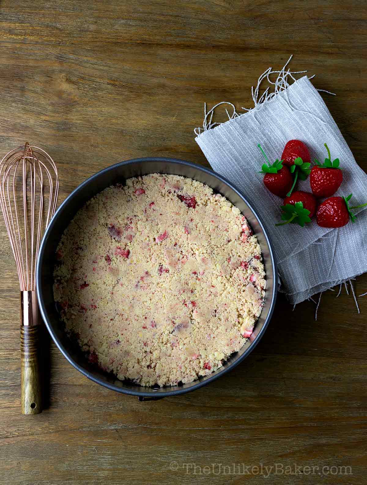 Shortbread crust in a pan.