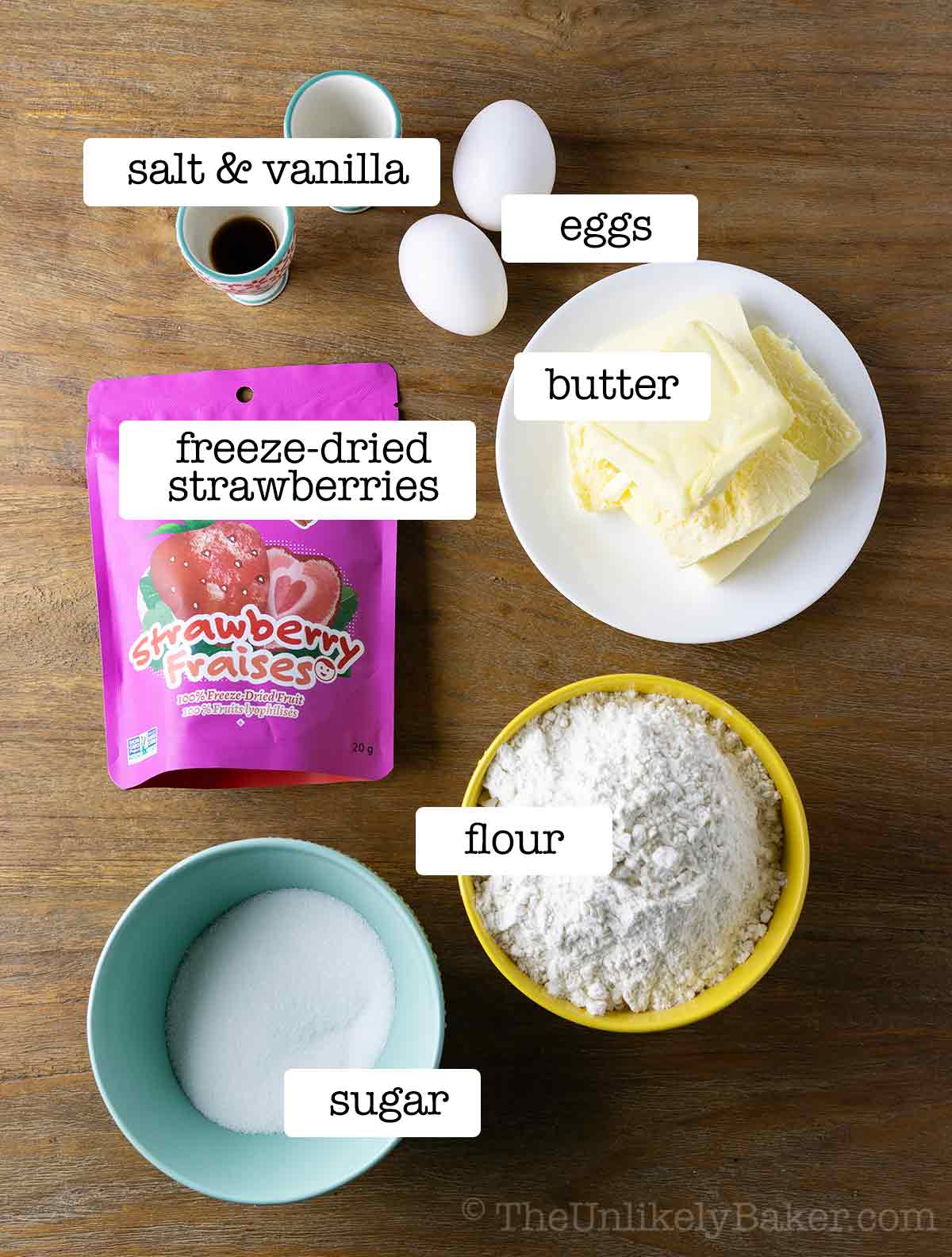 Ingredients needed for shortbread crust with text overlay.
