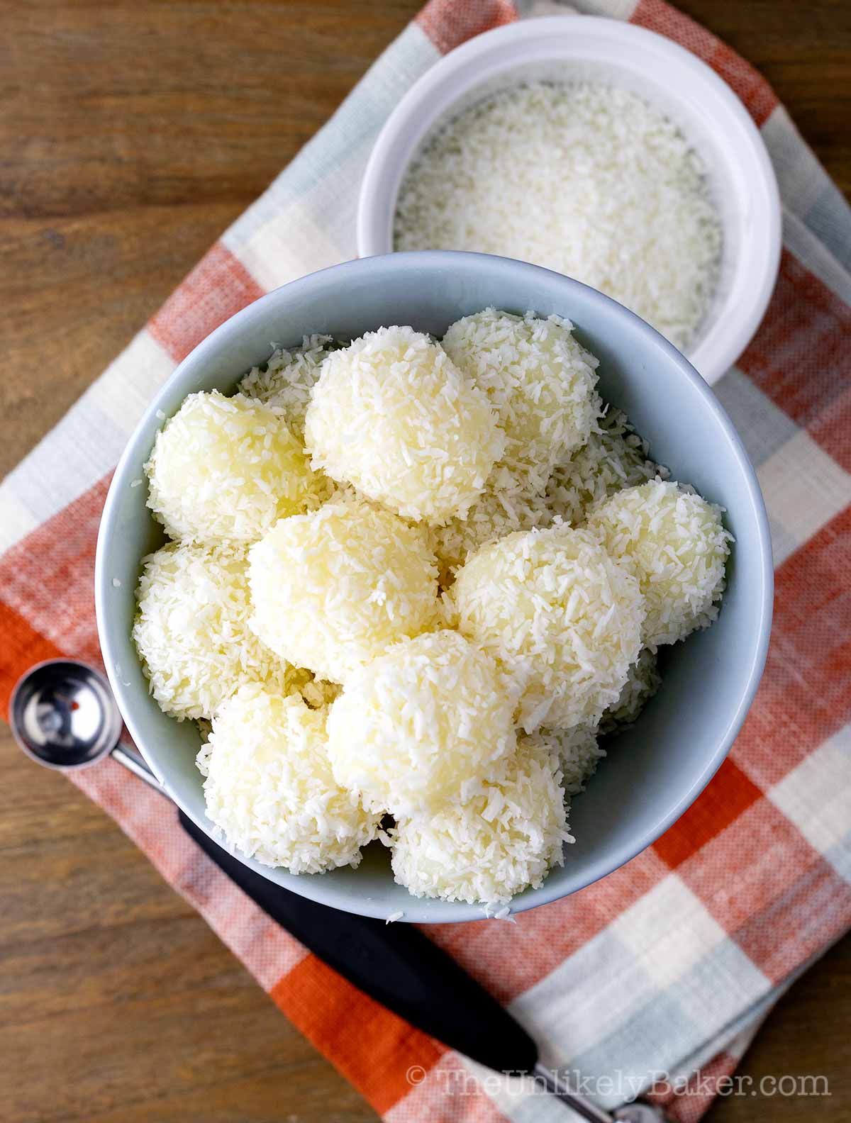 Macapuno balls with condensed milk.