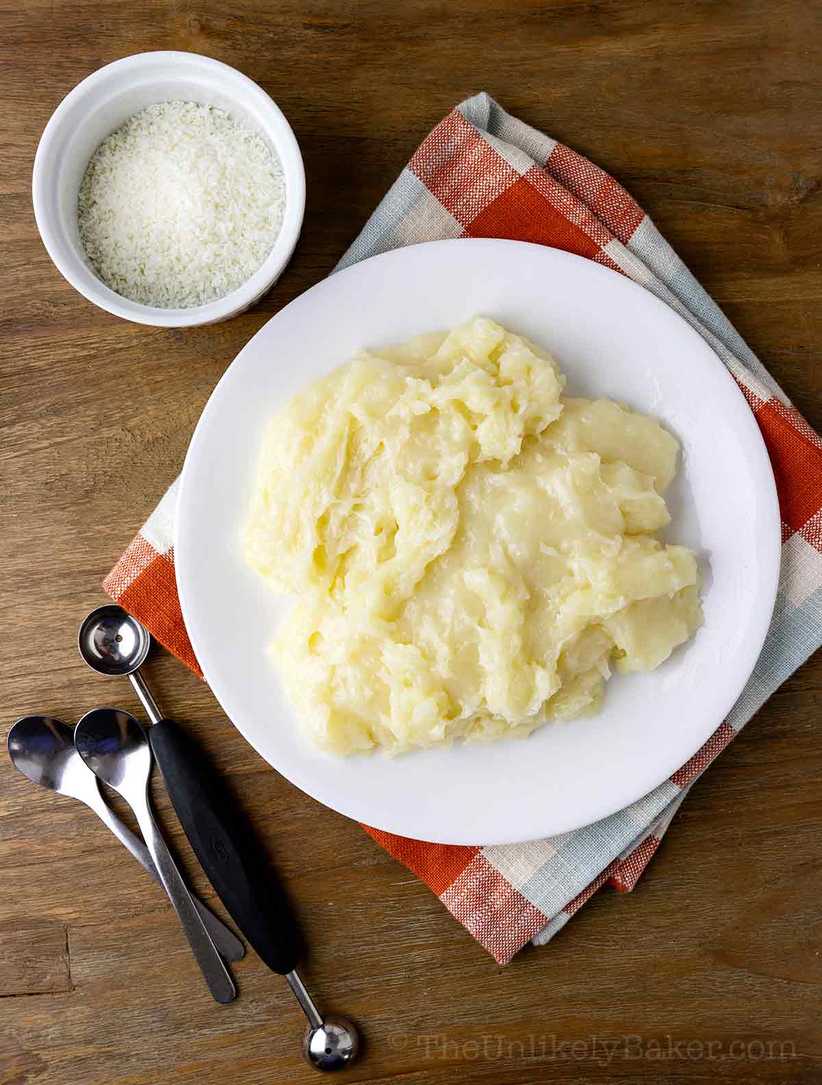 Macapuno mixture cooling on a plate.