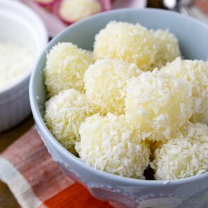 Closeup show of macapuno balls showing texture.