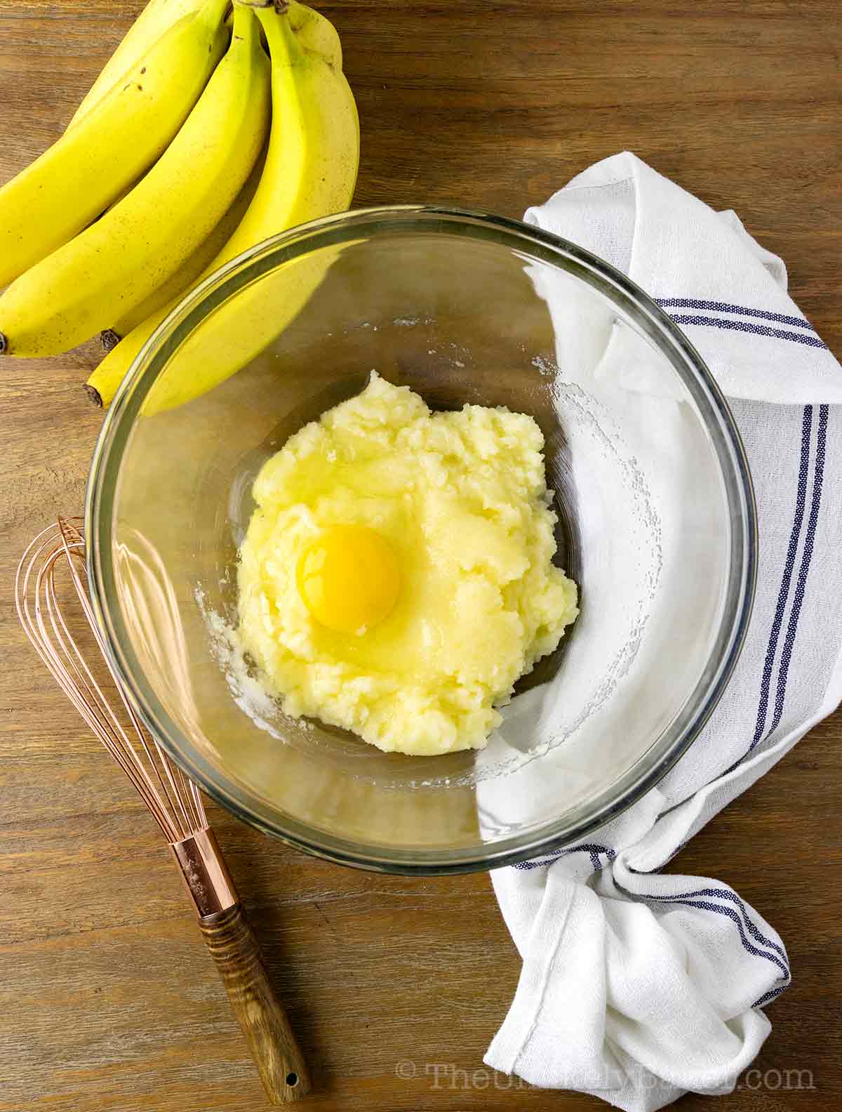 Eggs added to creamed butter.