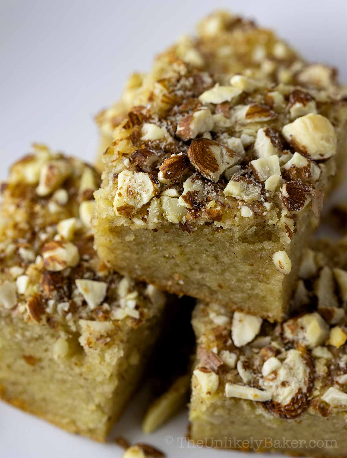Close up shot showing texture of mochi banana bread.