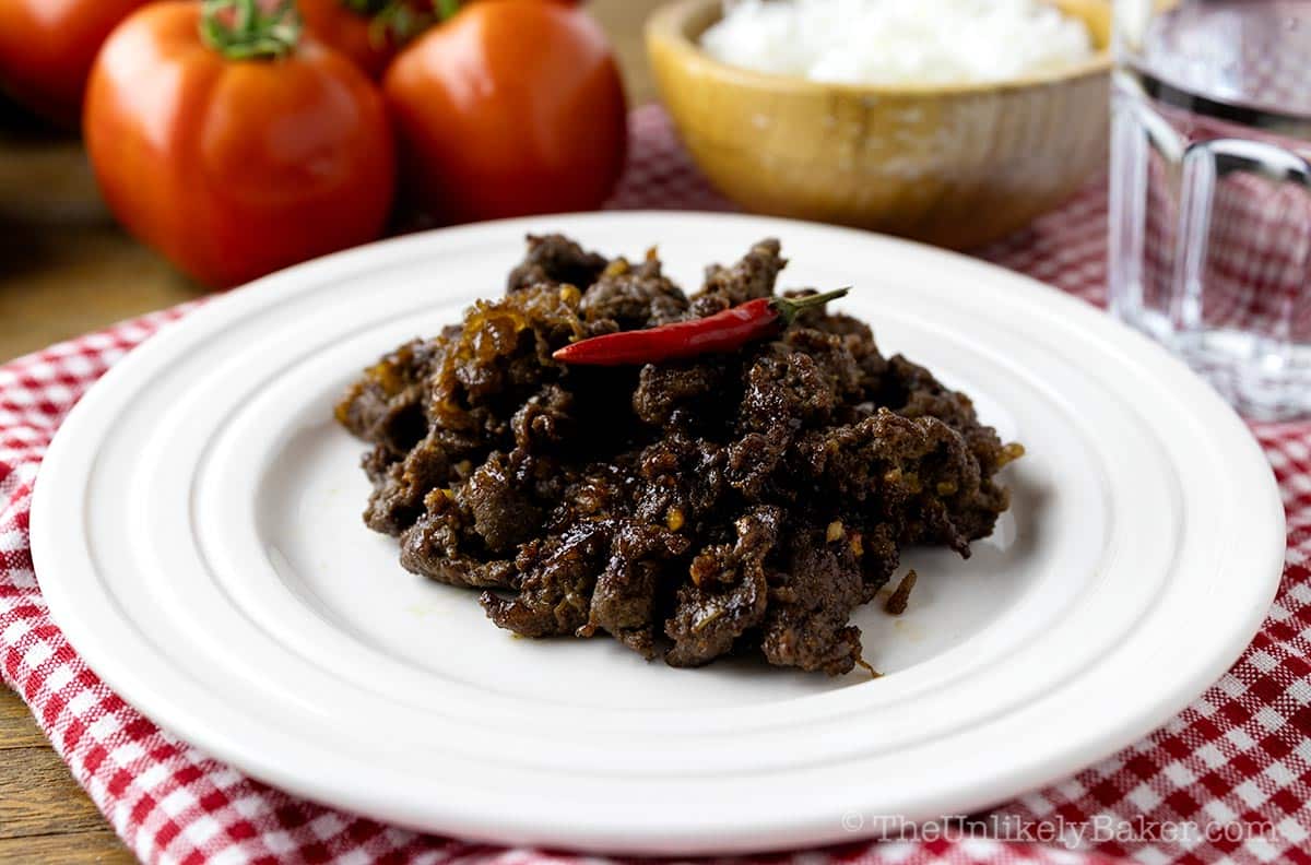 Sweet and spicy beef tapa on a plate.