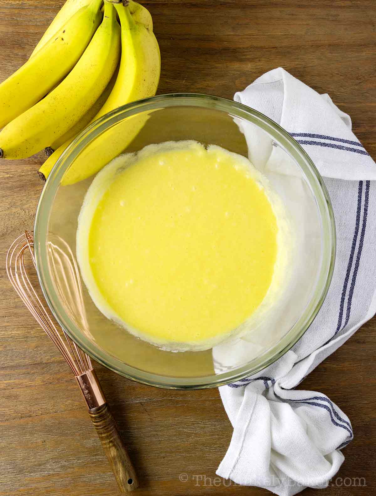 Wet ingredients in a bowl.