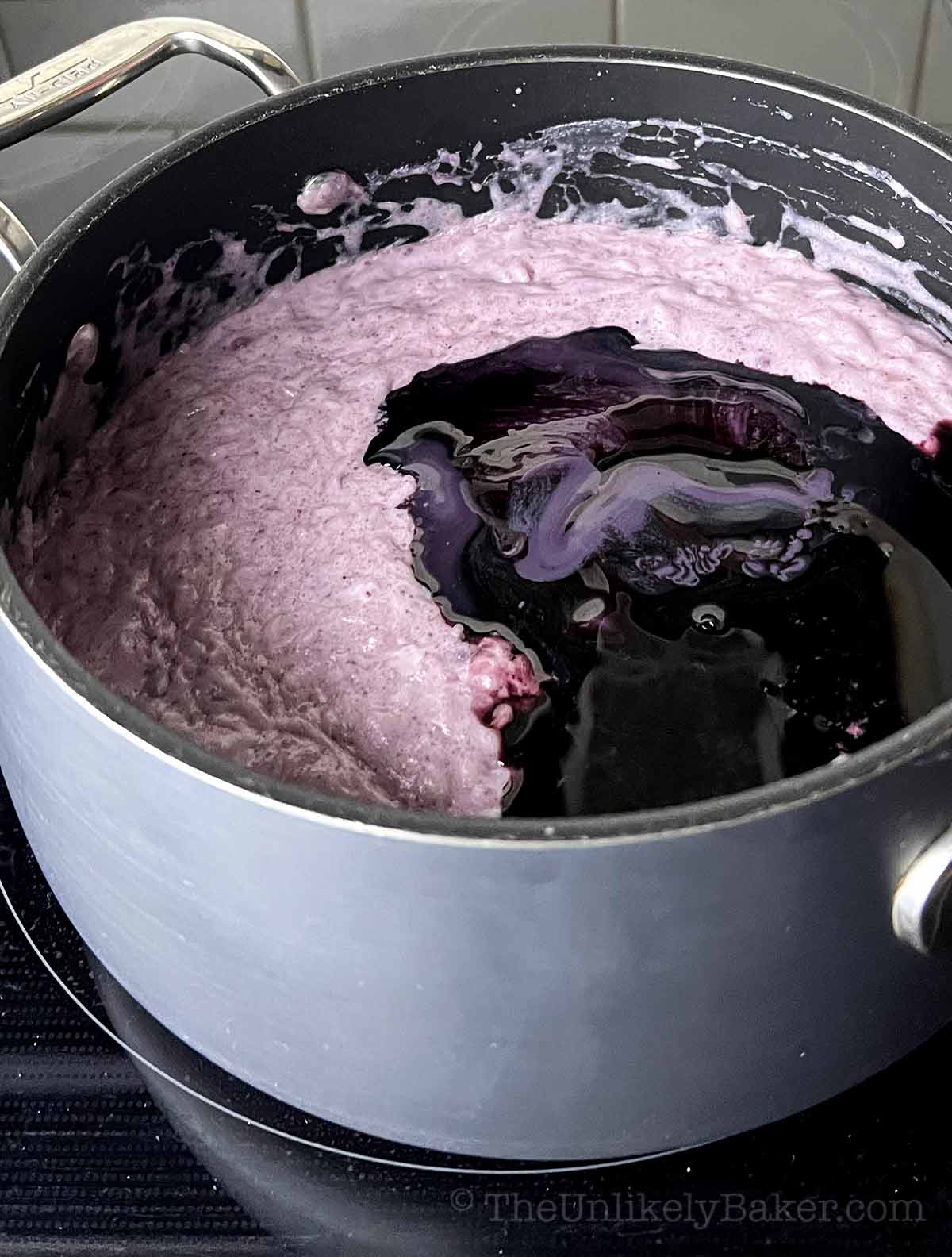Ube condensed milk added to mixture.