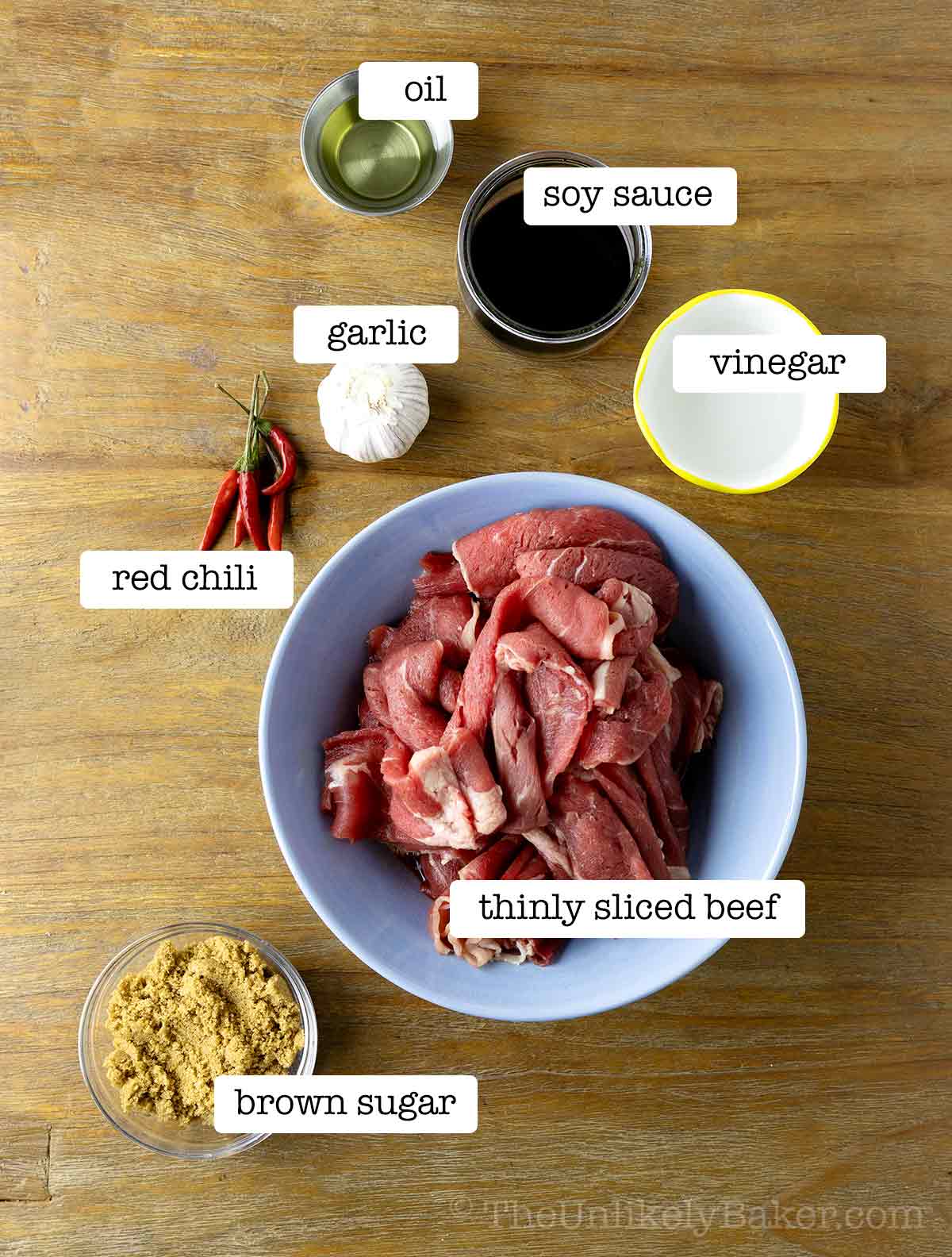 Beef tapa ingredients with text overlay.