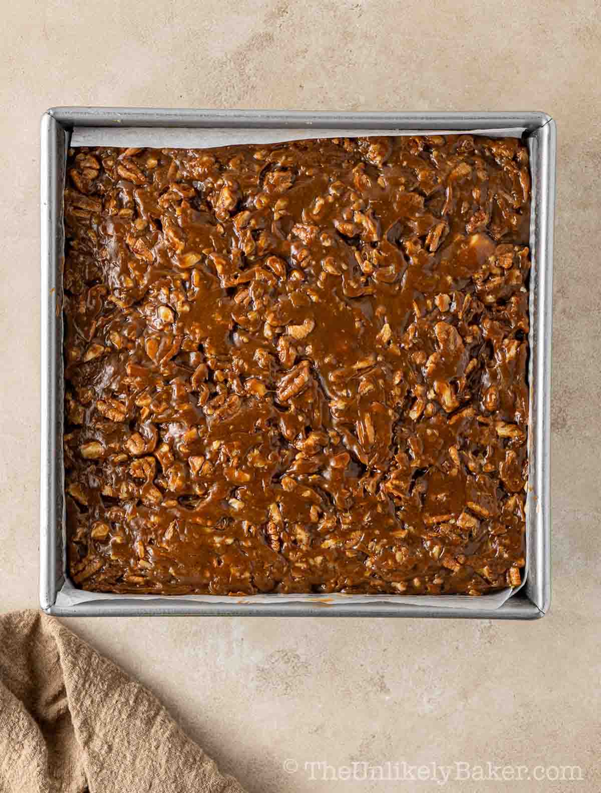 Cheesecake with caramel pecan topping.