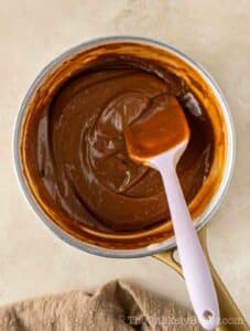 Thickened mixture in a pan.