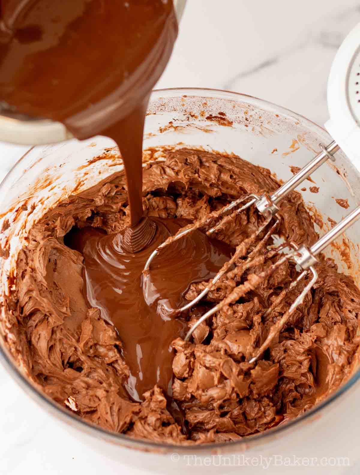 Melted chocolate added to mixture.