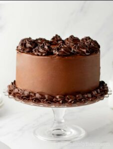 Freshly decorated chocolate cake.