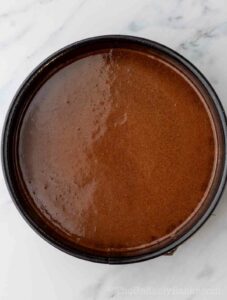 Cake batter in a pan.