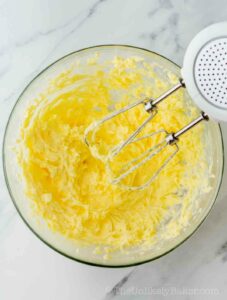Creamed butter in a bowl.