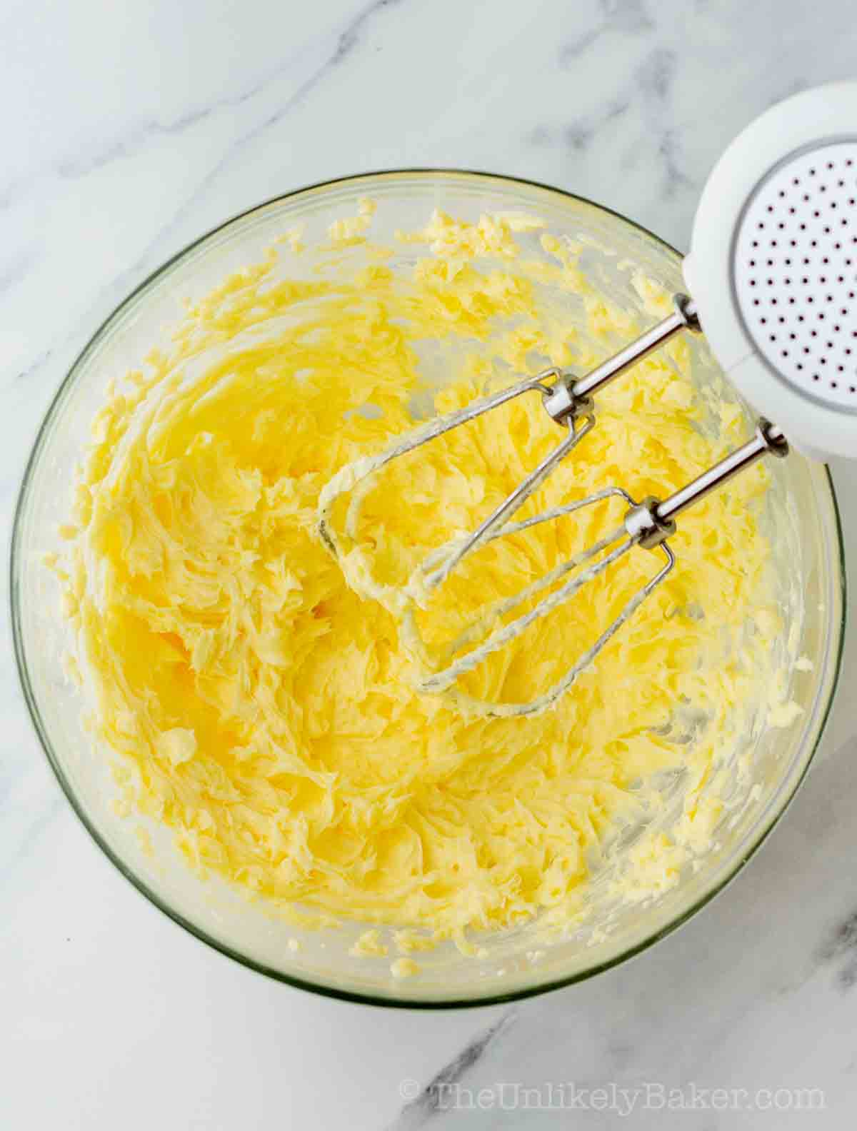 Creamed butter in a bowl.