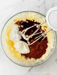 Frosting ingredients in a bowl.