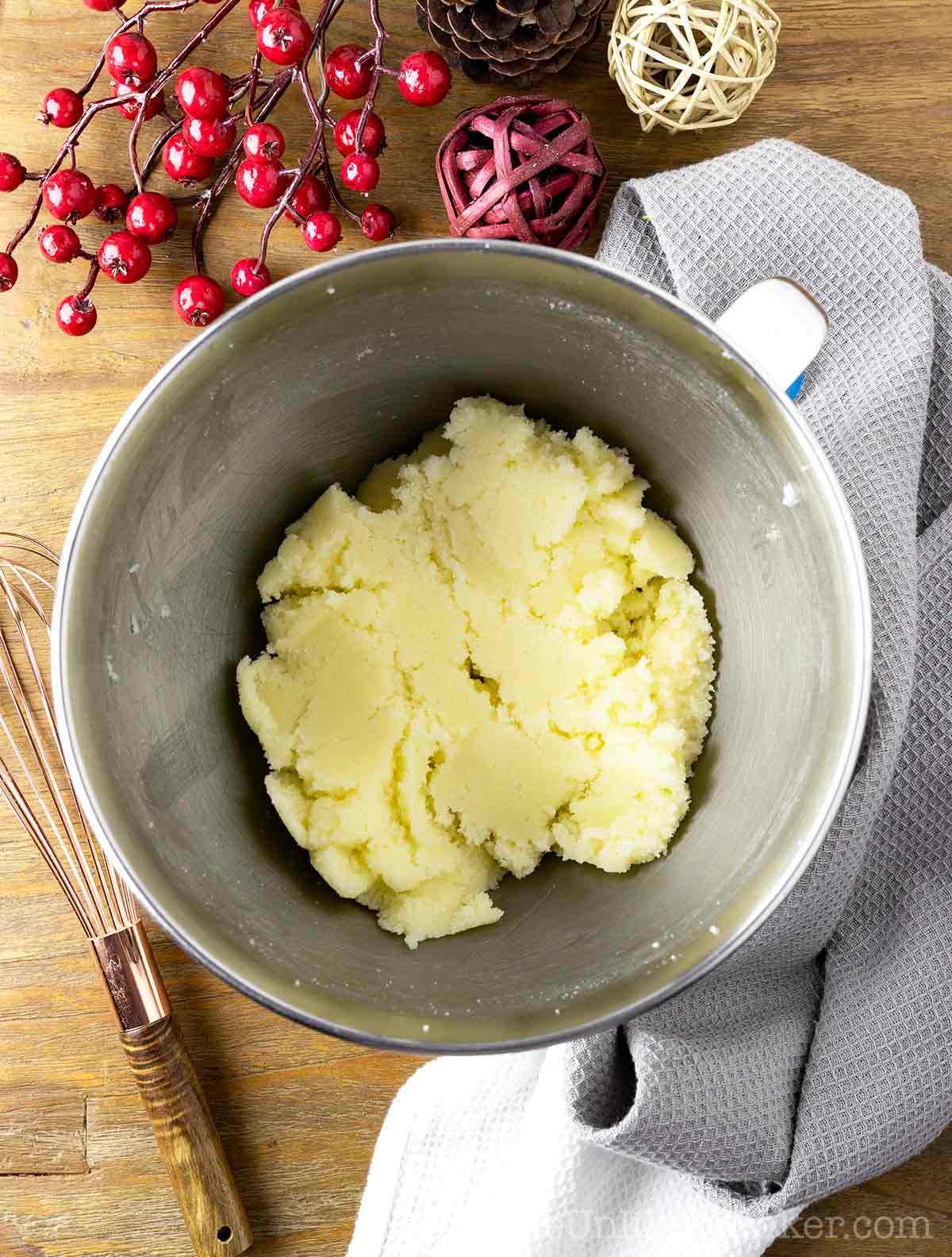 Creamed butter in a bowl.