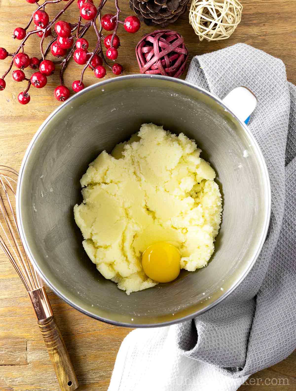 Eggs added to creamed butter.