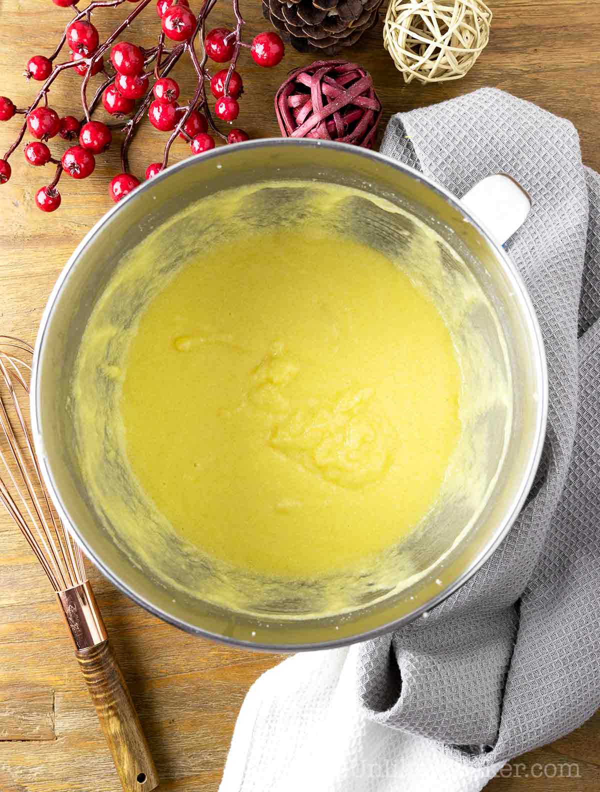 Wet ingredients in a bowl.