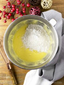 Flour mixture added to cake batter.