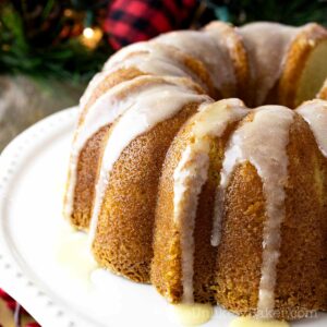 Eggnog pound cake with eggnog glaze.